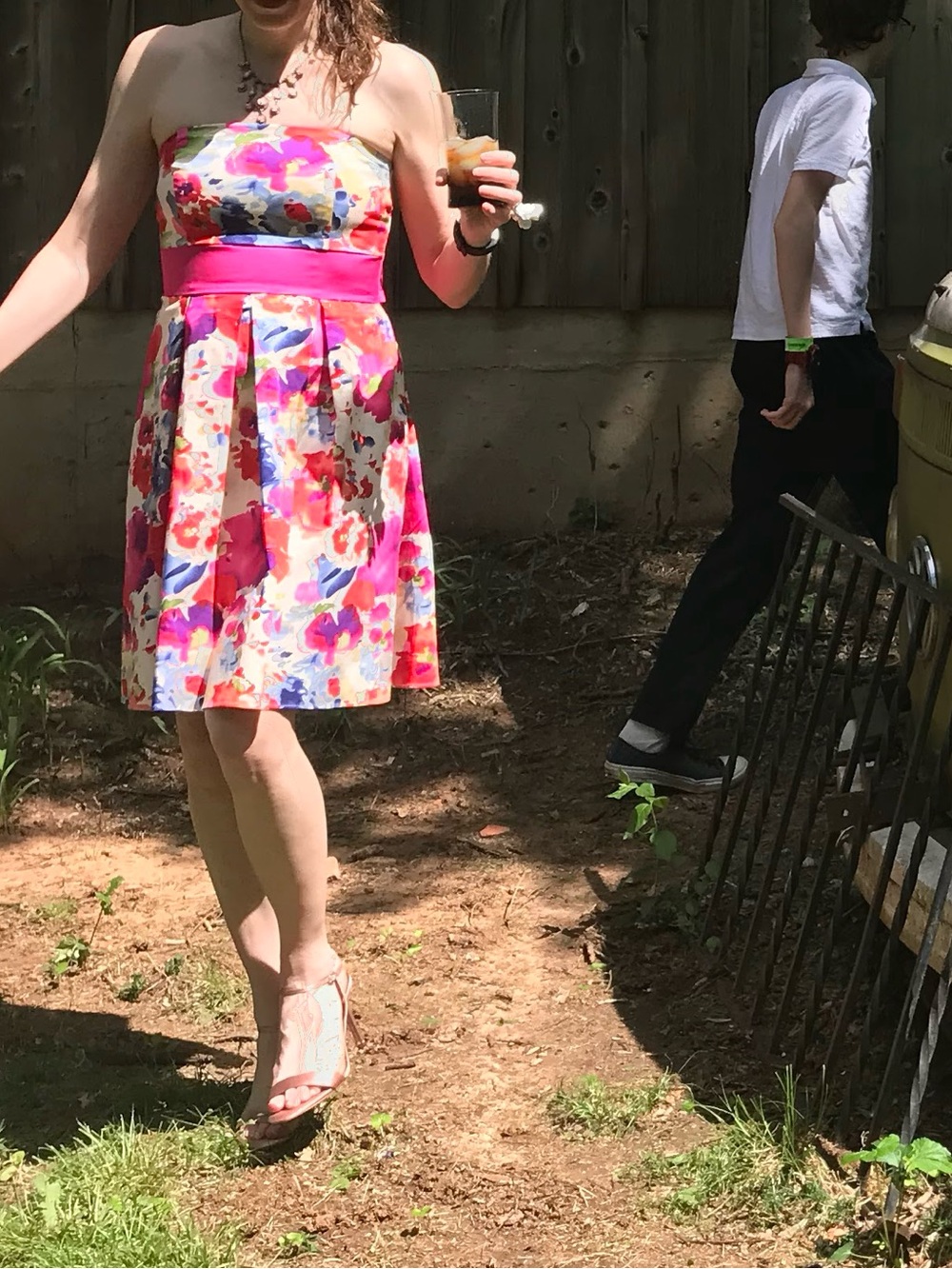 A.P.N.Y. Multicolor Floral Print Dress with Pink Accents